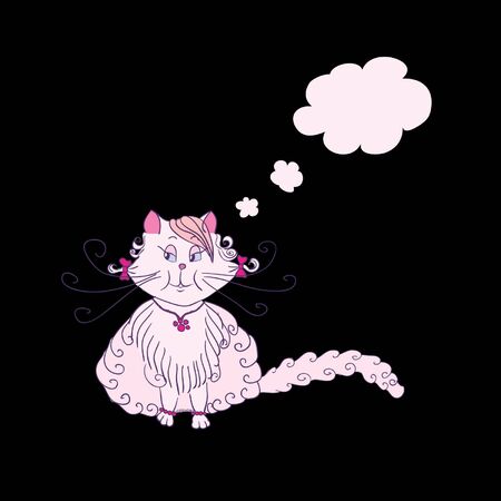 a hand drawing romantic kitty is thinkingのイラスト素材
