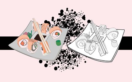colorful and black and white sushiのイラスト素材