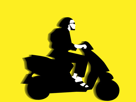 Silhouette of a man riding a motor scooterのイラスト素材