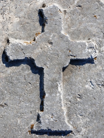 Cross engraved on a stone from Roman Bath Ruins, Ankara, Turkey の写真素材