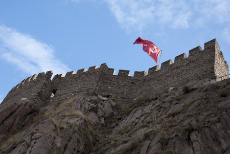 A low angle view of the Ankara Castle in Turkey.のeditorial素材