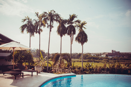 Beautiful hotel  pool in Bali, Indonesiaの写真素材