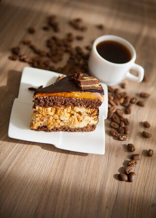 piece wof sweet brownie with chocolateの写真素材