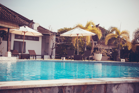 Beautiful hotel  pool in Bali, Indonesiaの写真素材