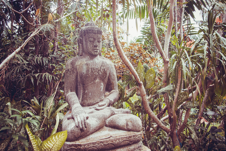 Green jungle and hindu artefacts in Bali; Indonesiaの写真素材
