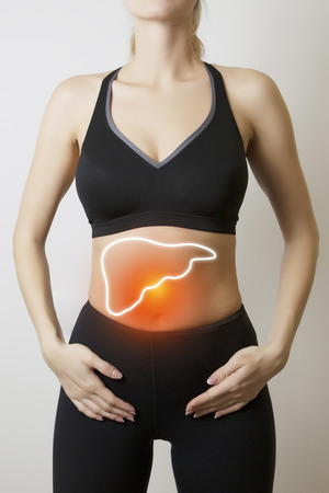 woman figure with visualisation of liverの写真素材