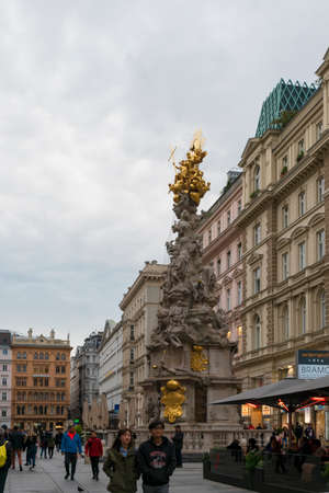 30 May 2019 Vienna, Austria -  Cityscape views of one of Europe's most beautiful town- Vienna. Peoples on streets, urban life in Vienna. Cloudy springtime skyのeditorial素材