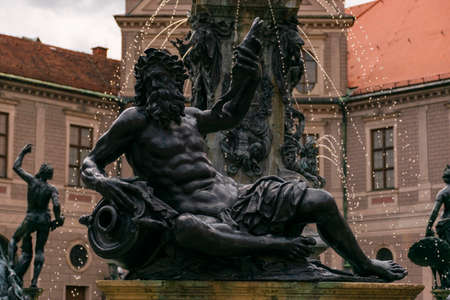 23 May 2019 Munich, Germany - Octagonal courtyard of Munich Residenz, also called Fountain Courtyard (Brunnenhof) and Antiquarium buildingのeditorial素材