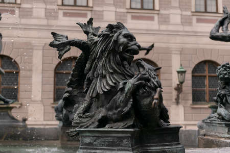 23 May 2019 Munich, Germany - Octagonal courtyard of Munich Residenz, also called Fountain Courtyard (Brunnenhof) and Antiquarium buildingのeditorial素材
