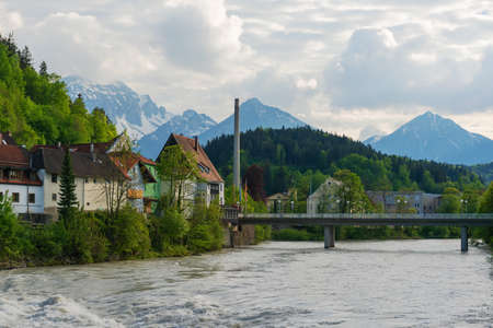 26 May 2019 Fussen, Germany - river Lech in Bavarian Alpsのeditorial素材