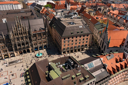 22 May 2019 Munich, Germany -   Neues Rathaus (New town Hall) building. Panoramic view from Peterskirche towerのeditorial素材