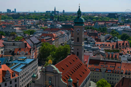 22 May 2019 Munich, Germany - panoramic view of Munich from Peterskirche tower (St. Peter`s Church)のeditorial素材