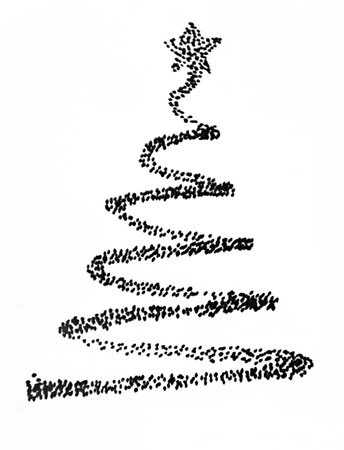 Handdrawn illustration of christmas tree, black ink penの写真素材