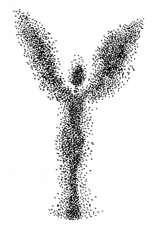 Handdrawn illustration of angel, black ink penの写真素材