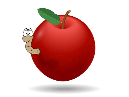 Vector graphic red apple with a wormのイラスト素材