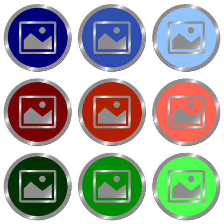 Set of glossy round flat image icon in 9 colors.Well Organized layer structure and color swatches.のイラスト素材
