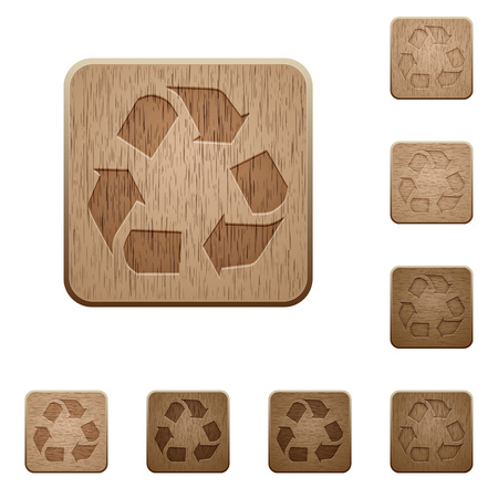 Set of carved wooden recycle buttons. 8 variations included. Arranged layer structure.のイラスト素材