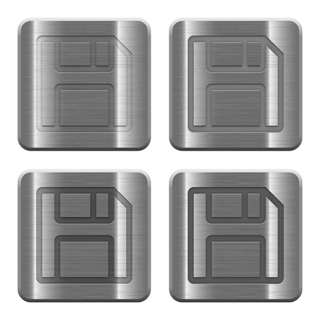 Set of Save buttons vector in brushed metal style. Arranged layer, color and graphic style structure.のイラスト素材
