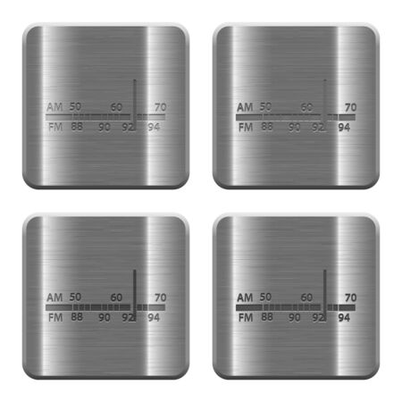 Set of radio tuner buttons in brushed metal style. Arranged layer, color and graphic style structure.のイラスト素材