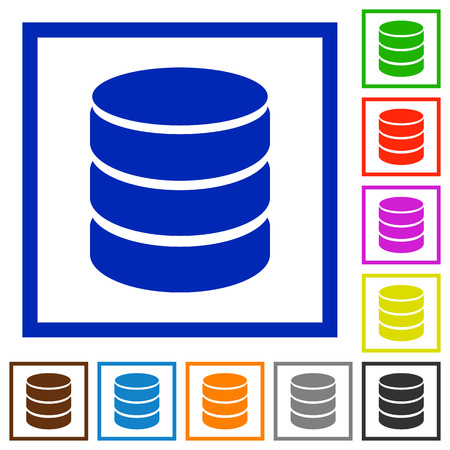 Set of color square framed Database flat icons on white backgroundのイラスト素材