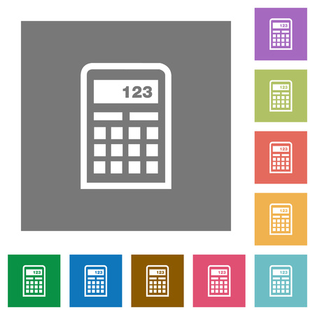 Calculator flat icon set on color square background.のイラスト素材