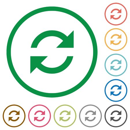 Set of refresh color round outlined flat icons on white backgroundのイラスト素材