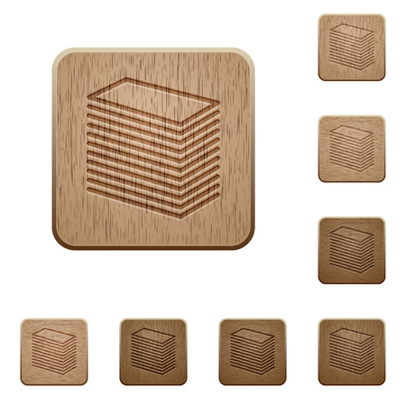Paper stack icons in carved wooden button stylesのイラスト素材