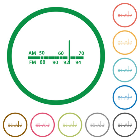 Radio tuner flat color icons in round outlinesのイラスト素材