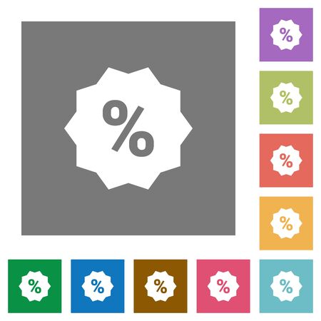 Discount sticker flat icons on simple color square backgroundsのイラスト素材