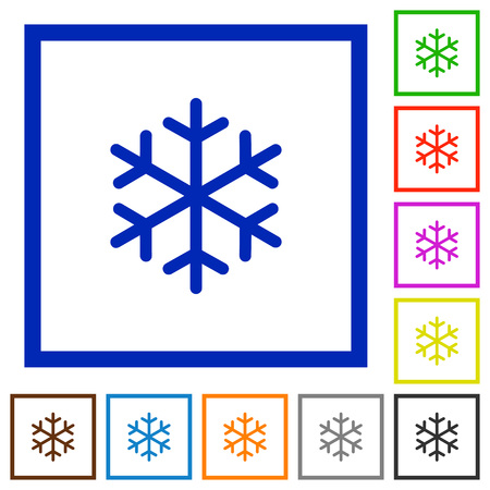 Single snowflake flat color icons in square frames on white backgroundのイラスト素材
