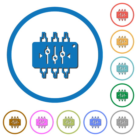 Chip tuning flat color vector icons with shadows in round outlines on white backgroundのイラスト素材