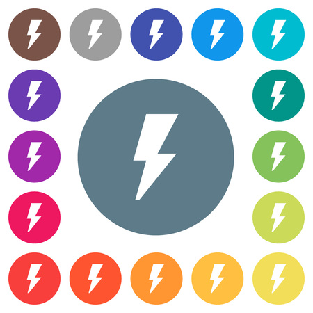 Flash flat white icons on round color backgrounds. 17 background color variations are included.のイラスト素材