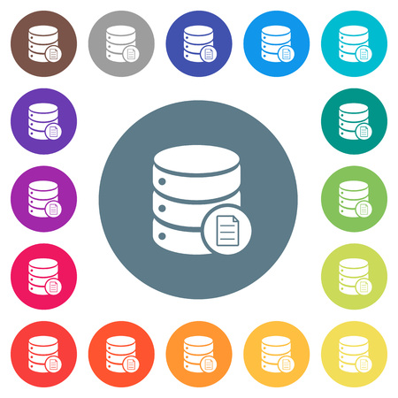 Database properties flat white icons on round color backgrounds. 17 background color variations are included.のイラスト素材
