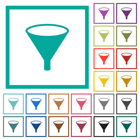 Funnel flat color icons with quadrant frames on white backgroundのイラスト素材