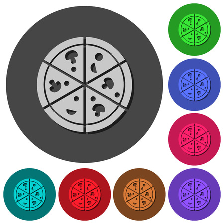 Pizza icons with shadows on color round backgrounds for material designのイラスト素材