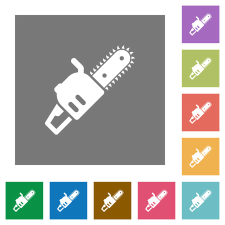 Chainsaw flat icons on simple color square backgroundsのイラスト素材