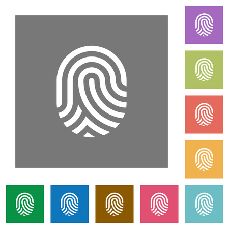 Fingerprint flat icons on simple color square backgroundsのイラスト素材