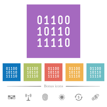 Binary code flat white icons in square backgrounds. 6 bonus icons included.のイラスト素材