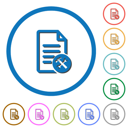 Document tools flat color vector icons with shadows in round outlines on white backgroundのイラスト素材