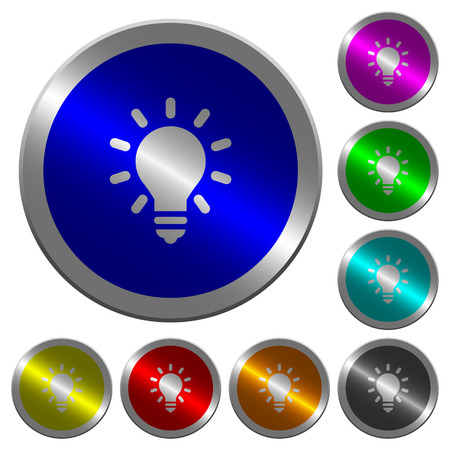Lighting bulb icons on round luminous coin-like color steel buttonsのイラスト素材