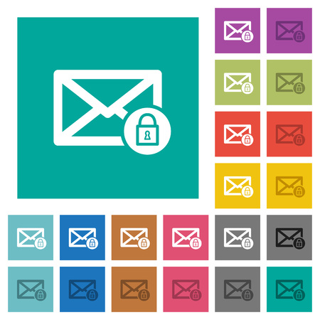 Lock mail multi colored flat icons on plain square backgrounds. Included white and darker icon variations for hover or active effects.のイラスト素材