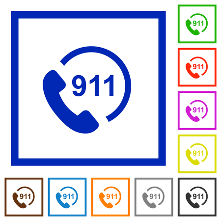 Emergency call 911 flat color icons in square frames on white backgroundのイラスト素材