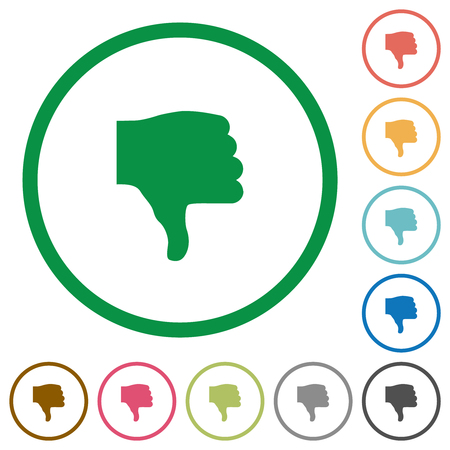 Thumbs down flat color icons in round outlines on white backgroundのイラスト素材