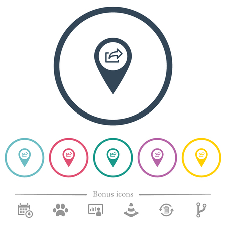 Export GPS map location flat color icons in round outlines. 6 bonus icons included.のイラスト素材