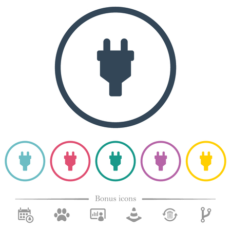 Power connector flat color icons in round outlines. 6 bonus icons included.のイラスト素材
