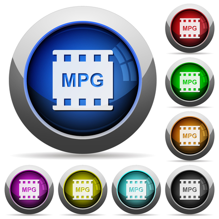 MPG movie format icons in round glossy buttons with steel framesのイラスト素材