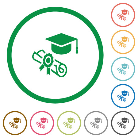 Graduation ceremony flat color icons in round outlines on white backgroundのイラスト素材