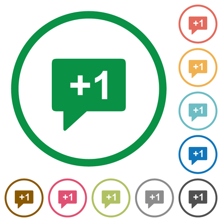 Plus one sign flat color icons in round outlines on white backgroundのイラスト素材