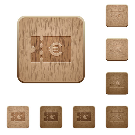 Euro discount coupon on rounded square carved wooden button stylesのイラスト素材