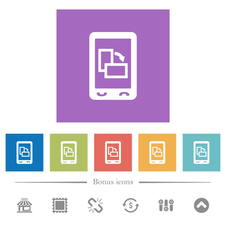 Change mobile display orientation flat white icons in square backgrounds. 6 bonus icons included.のイラスト素材